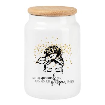 Confettis pailletés qui disent - Boîte à biscuits avec couvercle en bois - blanc - Devant