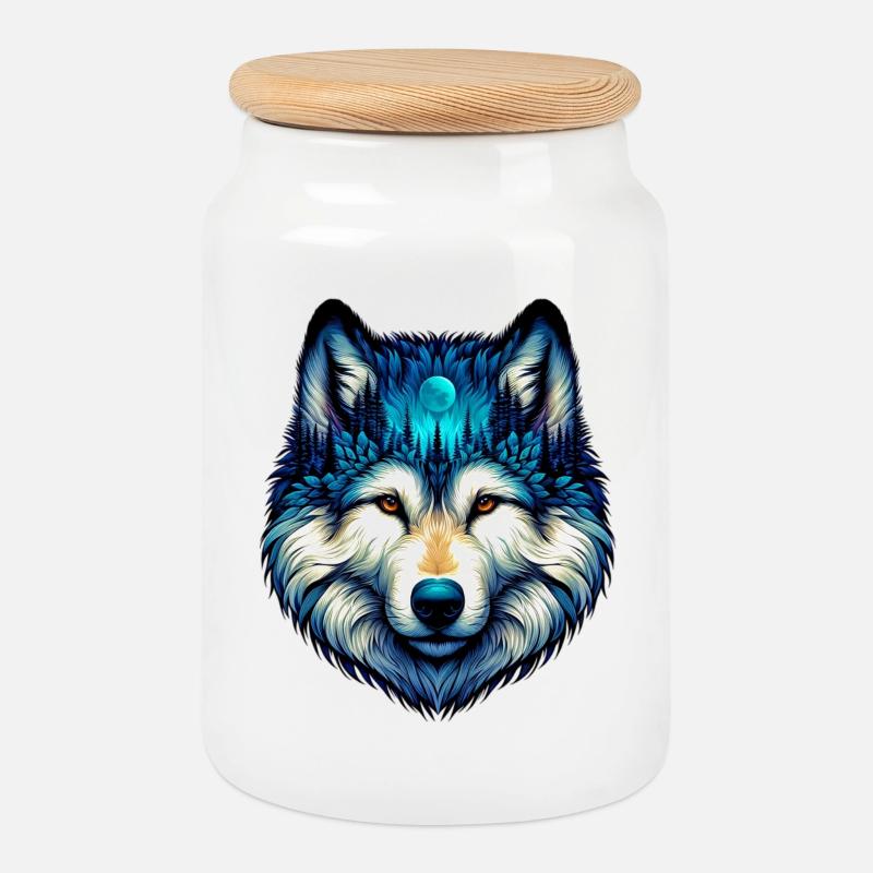 Wolf - Cookie Jar with Wooden Lid - white