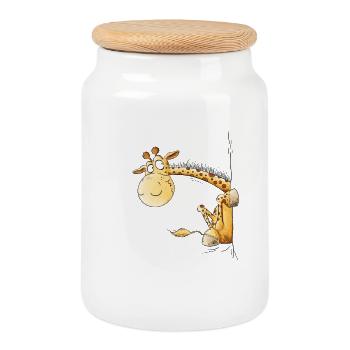 Funny Giraffe I Wildlife Animal Motif - Cookie Jar with Wooden Lid - white - Front