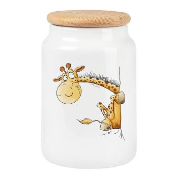 Funny Giraffe I Wildlife Animal Motif - Cookie Jar with Wooden Lid - white - Front