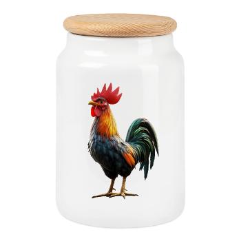 Coq Poulet Papa Poulailler Papa Poulet fermier Poulets - Boîte à biscuits avec couvercle en bois - blanc - Devant