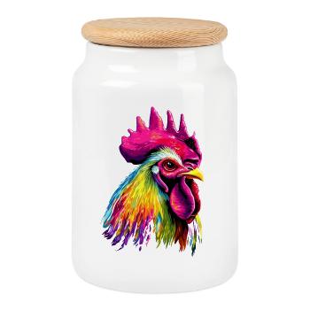 Coq Poulet Papa Poulailler Papa Poulet fermier Poulets - Boîte à biscuits avec couvercle en bois - blanc - Devant