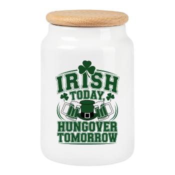 Funny Irish Drinking St. Patrick's Day Party Art - Cookie Jar with Wooden Lid - white - Front