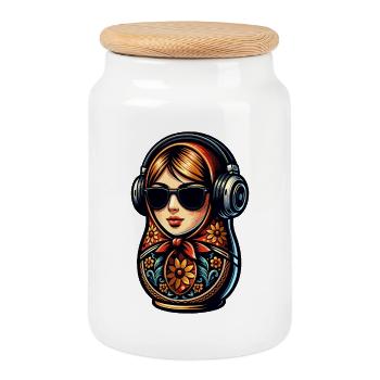 Russian Matroschka Musik Russland Russische - Keksdose mit Holzdeckel - Weiß - Vorne