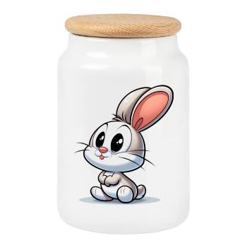 Rabbit - Cookie Jar with Wooden Lid - white - Front