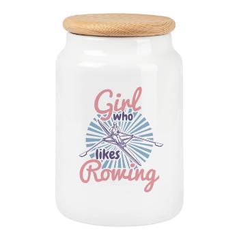 Rowing Girl - Cookie Jar with Wooden Lid - white - Front