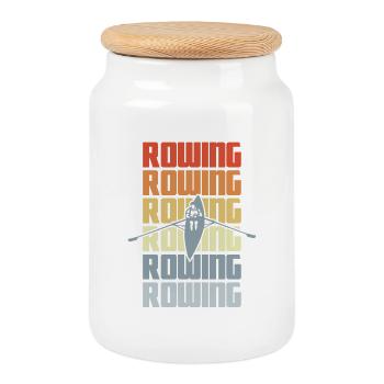 Vintage Rowing - Cookie Jar with Wooden Lid - white - Front