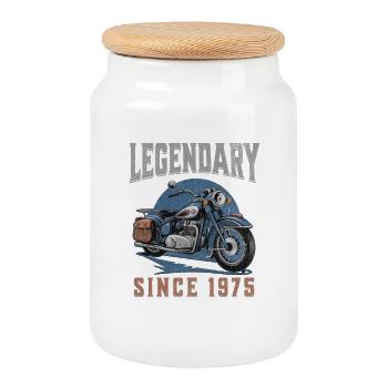 Légendaire 1975 – Conception de motos vintage - Boîte à biscuits avec couvercle en bois - blanc - Devant