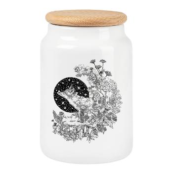 FOX & NIGHT SKY  - Cookie Jar with Wooden Lid - white - Front