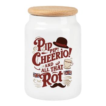Funny British Humor Pip Pip Cheerio Quote Design - Cookie Jar with Wooden Lid - white - Front