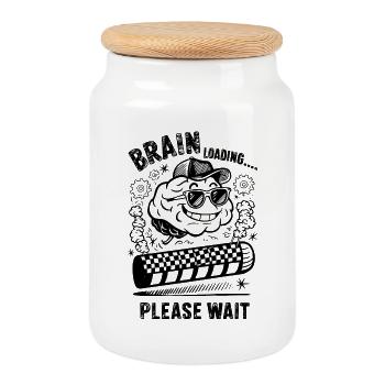 Brain Loading Funny Intelligent Humor Progress Art - Cookie Jar with Wooden Lid - white - Front