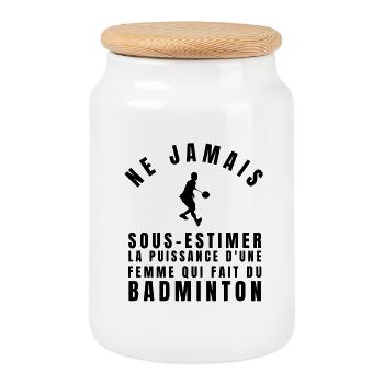 une femme qui fait du badminton - Boîte à biscuits avec couvercle en bois - blanc - Devant