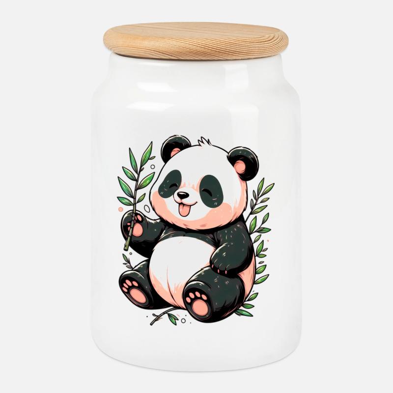 Panda - Keksdose mit Holzdeckel - Weiß