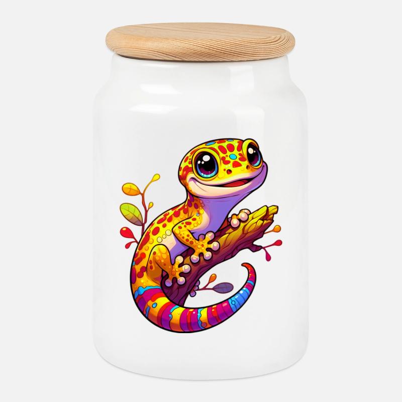 Gecko - Keksdose mit Holzdeckel - Weiß