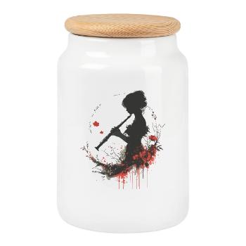 Flûte Girl - Boîte à biscuits avec couvercle en bois - blanc - Devant
