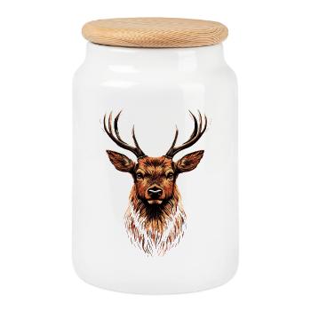 Deer, Antlers, Hunting, Deer, Reindeer, Red Deer, Hunter - Cookie Jar with Wooden Lid - white - Front