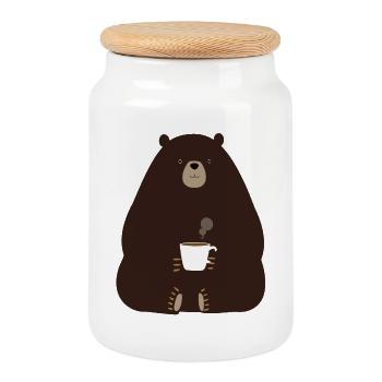 Kaffee bär tasse - Keksdose mit Holzdeckel - Weiß - Vorne
