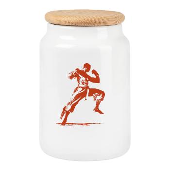 Oldschool Kickboxer - Keksdose mit Holzdeckel - Weiß - Vorne