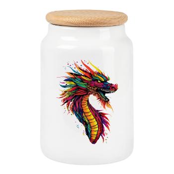 Dragon Mythical Creature Dragon Lover Fire Dragon - Cookie Jar with Wooden Lid - white - Front