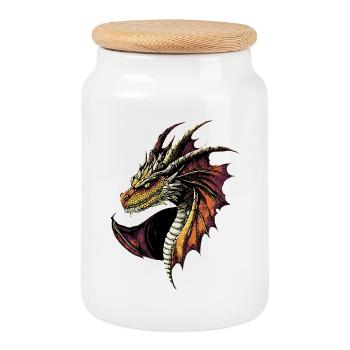 Dragon Mythical Creature Dragon Lover Fire Dragon - Cookie Jar with Wooden Lid - white - Front