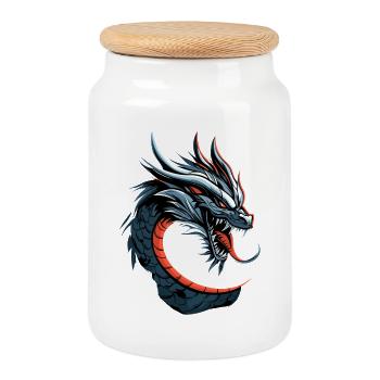 Dragon Mythical Creature Dragon Lover Fire Dragon - Cookie Jar with Wooden Lid - white - Front