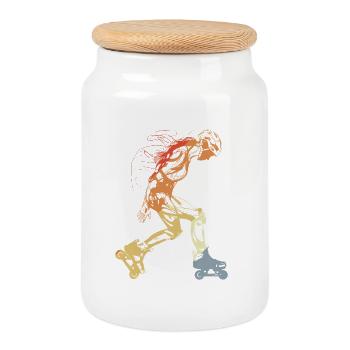 Patins à roulettes vintage Fille - Boîte à biscuits avec couvercle en bois - blanc - Devant