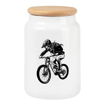 Mountain biker - Cookie Jar with Wooden Lid - white - Front