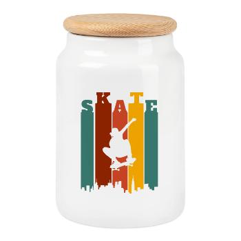Skateboarder Retro - Keksdose mit Holzdeckel - Weiß - Vorne