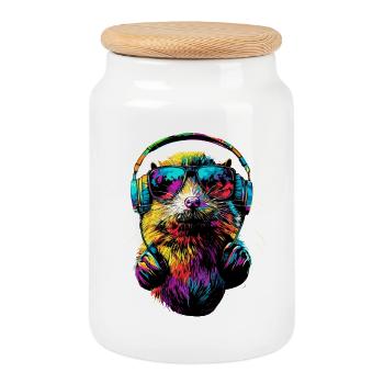 Mole with Sunglasses Love Cute Moles - Cookie Jar with Wooden Lid - white - Front