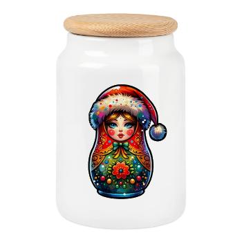 Russische Matroschka Weihnachten Russland - Keksdose mit Holzdeckel - Weiß - Vorne