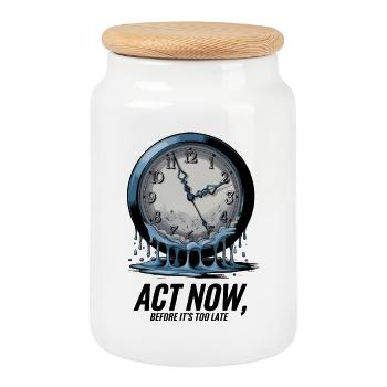 Melting Clock Act Now Climate Awareness Art - Cookie Jar with Wooden Lid - white - Front
