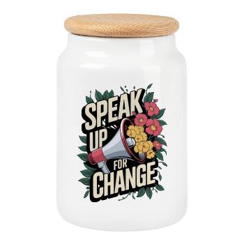 Speak Up for Change Floral Activism Design - Keksdose mit Holzdeckel - Weiß - Vorne