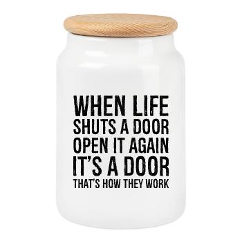 when life shuts a door - Keksdose mit Holzdeckel - Weiß - Vorne