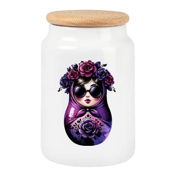 Russian Girl Matroschka Moskau mit Sonnenbrille - Keksdose mit Holzdeckel - Weiß - Vorne