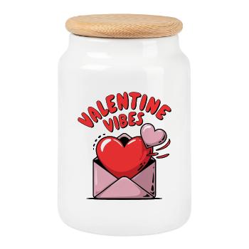 Valentine vibes for lovers on Valentine's Day - Cookie Jar with Wooden Lid - white - Front