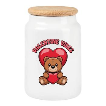 Valentine vibes for lovers on Valentine's Day - Cookie Jar with Wooden Lid - white - Front