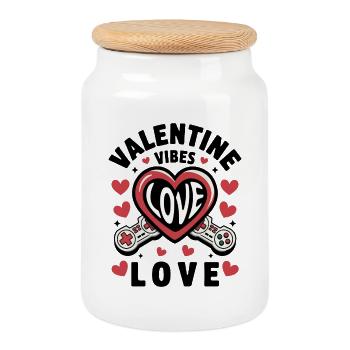 Valentine Vibes für verliebte zu Valentinstag - Keksdose mit Holzdeckel - Weiß - Vorne