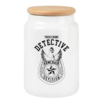 Huhn Marke True Crime Detektiv Geschenk Lustig - Keksdose mit Holzdeckel - Weiß - Vorne