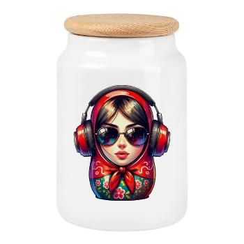 Russian Matryoshka Music Russia Russian - Cookie Jar with Wooden Lid - white - Front