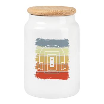 Vintage cassette player - Cookie Jar with Wooden Lid - white - Front