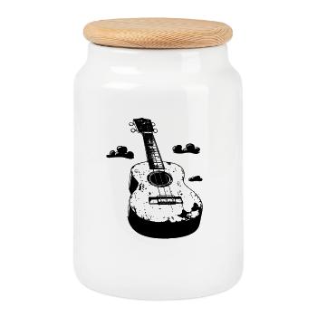 Ukulélé Style BD - Boîte à biscuits avec couvercle en bois - blanc - Devant
