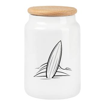 Dessin de planche de surf - Boîte à biscuits avec couvercle en bois - blanc - Devant