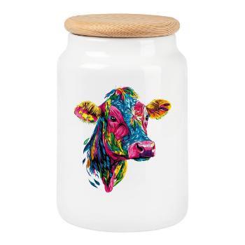 vache fermier boeuf lait veau végétalien vache vache de ferme vaches - Boîte à biscuits avec couvercle en bois - blanc - Devant