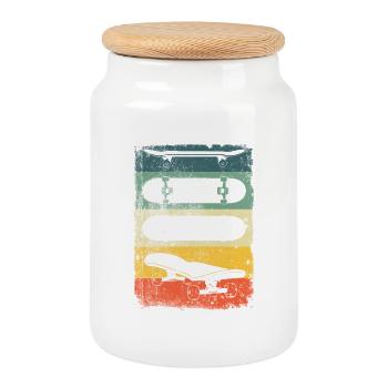 Skateboard Retro - Cookie Jar with Wooden Lid - white - Front