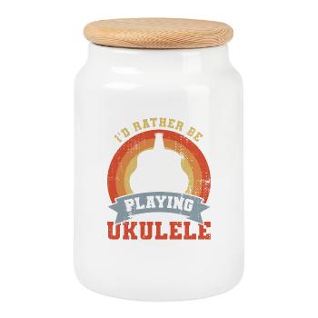 I'd rather play the ukulele - Cookie Jar with Wooden Lid - white - Front