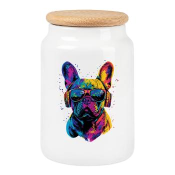 Bouledogue français motif chien dogue allemand Frenchie - Boîte à biscuits avec couvercle en bois - blanc - Devant