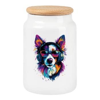 border collie chien amant chiot mignon collies - Boîte à biscuits avec couvercle en bois - blanc - Devant