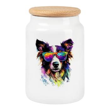 border collie chien amant chiot mignon collies - Boîte à biscuits avec couvercle en bois - blanc - Devant