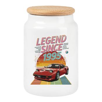 Legende seit 1995 Retro Car Art - Keksdose mit Holzdeckel - Weiß - Vorne