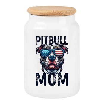 Pitbull Maman Patriotique Drôle 4 Juillet - Boîte à biscuits avec couvercle en bois - blanc - Devant
